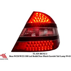 MERCEDES BENZ W220 S-Class 1999 - 2005 EAGLE EYES Red/ Smoke Double LED Crystal Tail Lamp [TL-025-BENZ]