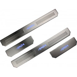 PERODUA AXIA OEM Plug & Play Fully Stainless Steel Blue LED Door Side Sill Garnish Scruff Step Plate