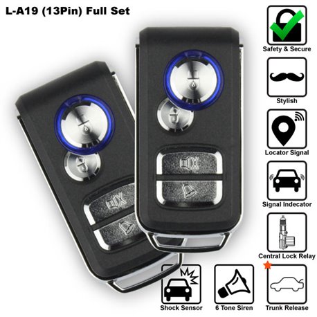 SKY 4-Button 13 Pin Full Set Multi Function Car Alarm System with Shock Sensor and Siren Made in Korea [L-A19-FULL]