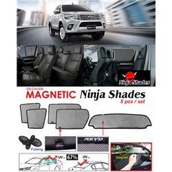 TOYOTA HILUX REVO 2015 - 2018 NINJA SHADES UV Proof Custom Fit Car Door Window Magnetic Sun Shades (5pcs)