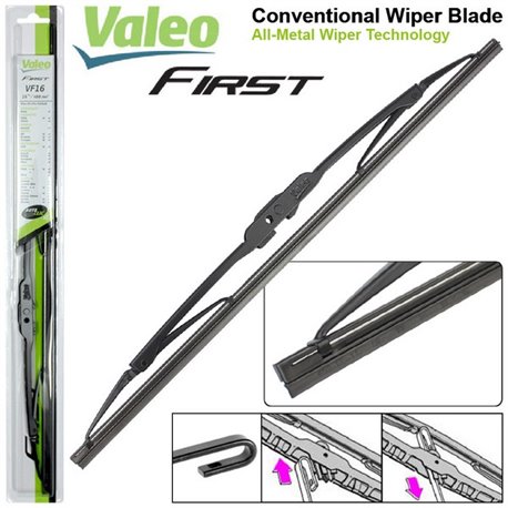 ORIGINAL VALEO FIRST Full Metal Frame Natural Rubber High Quality Conventional Wiper Blade