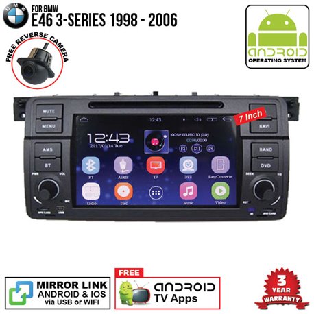 BMW E46 3-Series 1998 - 2006 SKY NAVI 7" FULL ANDROID Double Din GPS DVD CD USB SD BLUETOOTH IOS Mirror Link Player