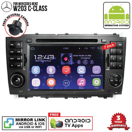 MERCEDES BENZ W203 C-CLASS 2006 - 2008 SKY NAVI 7" FULL ANDROID Double Din GPS DVD CD USB SD BLUETOOTH IOS Mirror Link Player