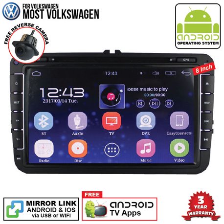 MOST VOLKSWAGEN SKY NAVI 7" FULL ANDROID Double Din GPS DVD CD USB SD BLUETOOTH IOS Mirror Link Player