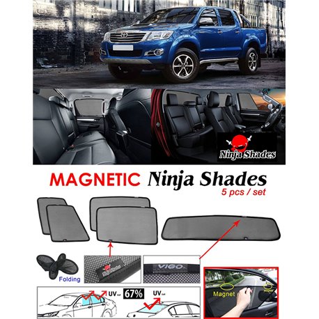 TOYOTA HILUX VIGO 2004 - 2014 NINJA SHADES UV Proof Custom Fit Car Door Window Magnetic Sun Shades (5pcs)