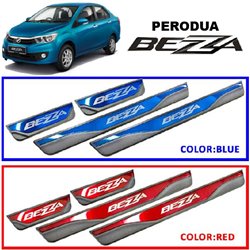PERODUA BEZZA Colored Red/ Blue DIY Plug and Play OEM Stainless Steel Door Side Sill Step Plate Garnish Made In Taiwan