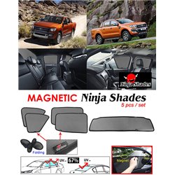 FORD RANGER T6 T7 2011 - 2018 NINJA SHADES UV Proof Custom Fit Car Door Window Magnetic Sun Shades (5pcs)