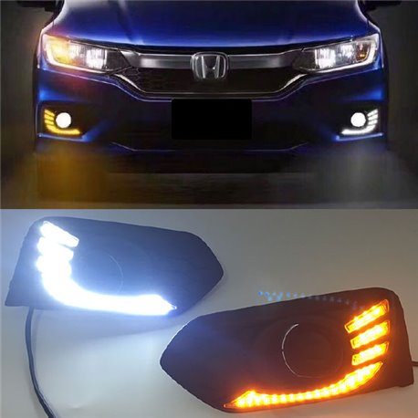 HONDA CITY GM6 Facelift 2017 2in1 Plug and Play Eagle Wing Concept LED Daytime Running Light DRL with Signal Fog Lamp Cover