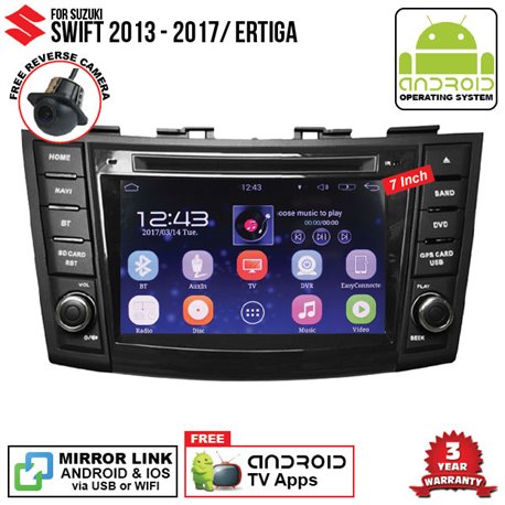 SUZUKI SWIFT 2013 - 2017/ ERTIGA SKY NAVI 7" FULL ANDROID Double Din GPS DVD CD USB SD BLUETOOTH IOS Mirror Link Player