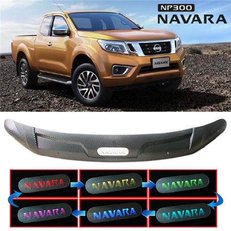 NISSAN NAVARA NP300 2014 - 2018 Carbon Fiber Bonnet Hood Shield Deflector Guard Visor with Auto Changing LED Light