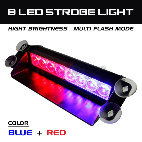 Buy 8 LED Car/Truck/Police Emergency Warning Dash/Windscreen Strobe/Flash  light with Cigarette Lighter Power Adapter and Suction