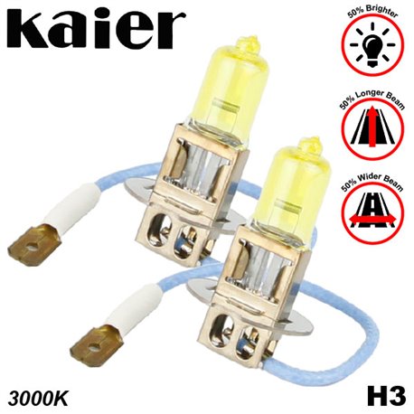 KAIER Max Power Series H3 3000K Rally Yellow Schott Glass Halogen Bulb Lamp Light Korea Techonology (Pair)