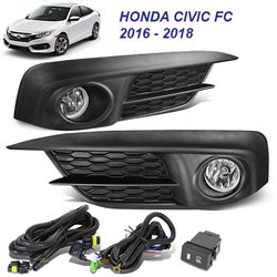 HONDA CIVIC FC Sedan 2016 - 2018 OEM Fog Lamp Sport Light with Cover, Switch, Wiring Kit and Relay (Pair)