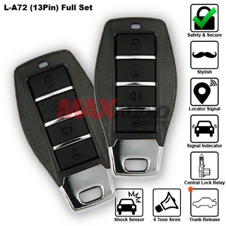 SKY 4-Button 13 Pin Full Set Multi Function Car Alarm System with Shock Sensor and Siren [L-A72-FULL]