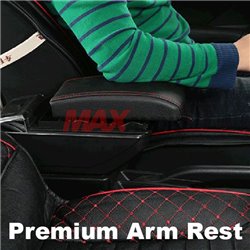 MOST CARS Premium Quality Adjustable Black Leather With Red Stitch Arm Rest with USB Charger Extension & Cup Holder