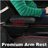 MOST CARS Premium Quality Adjustable Black Leather With Red Stitch Arm Rest with USB Charger Extension & Cup Holder