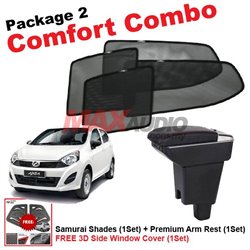 [Comfort Combo] PERODUA AXIA (4pcs) SAMURAI SHADES + (1set) Premium Arm Rest with USB Extention