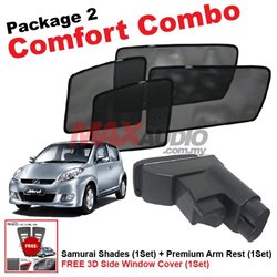 [Comfort Combo] PERODUA MYVI 2005 (4pcs) SAMURAI SHADES + (1set) Premium Arm Rest with USB Extention