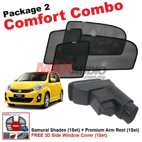 [Comfort Combo] PERODUA MYVI Lagi Best/ Icon (4pcs) SAMURAI SHADES + (1set) Premium Arm Rest with USB Extention