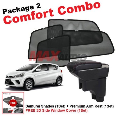 [Comfort Combo] PERODUA MYVI 2018 (4pcs) SAMURAI SHADES + (1set) Premium Arm Rest with USB Extention