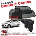 [Comfort Combo] PERODUA MYVI 2018 (4pcs) SAMURAI SHADES + (1set) Premium Arm Rest with USB Extention