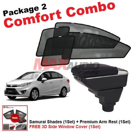 [Comfort Combo] PROTON PERSONA 2016 (4pcs) SAMURAI SHADES + (1set) Premium Arm Rest with USB Extention