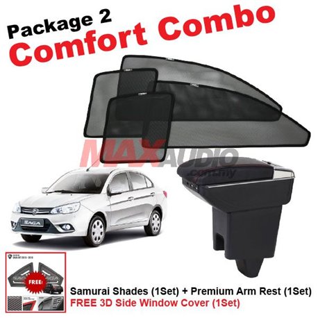 [Comfort Combo] PROTON SAGA 2016 (4pcs) SAMURAI SHADES + (1set) Premium Arm Rest with USB Extention