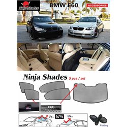 BMW E60 5 Series 2003 - 2010 NINJA SHADES UV Proof Custom Fit Car Door Window Magnetic Sun Shades (5pcs)
