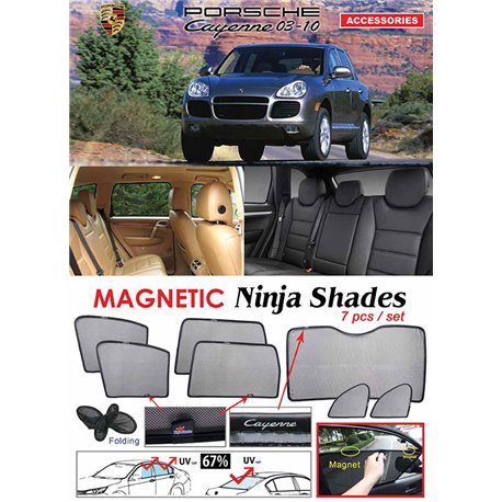 PORSCHE CAYENNE 2003 - 2010  NINJA SHADES UV Proof Custom Fit Car Door Window Magnetic Sun Shades (7pcs)