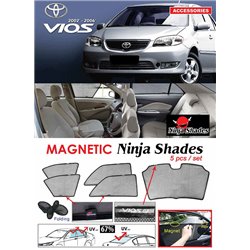 TOYOTA VIOS 2002 - 2007 NINJA SHADES UV Proof Custom Fit Car Door Window Magnetic Sun Shades (5pcs)