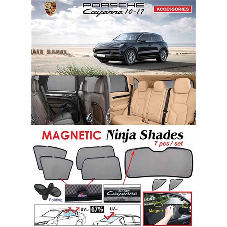 PORSCHE CAYENNE 2011 - 2017 NINJA SHADES UV Proof Custom Fit Car Door Window Magnetic Sun Shades (7pcs)