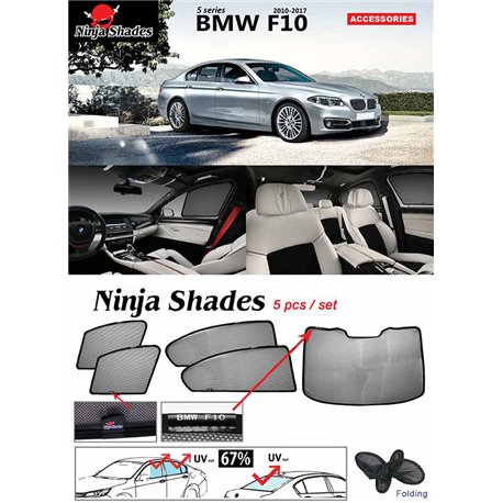 BMW F10 5-Series 2010 - 2017 NINJA SHADES UV Proof Custom Fit Car Door Window Magnetic Sun Shades (5pcs)