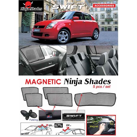 SUZUKI SWIFT 2005 - 2012 NINJA SHADES UV Proof Custom Fit Car Door Window Magnetic Sun Shades (5pcs)