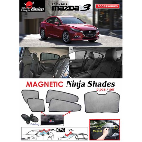 MAZDA 3 2013 - 2018 NINJA SHADES UV Proof Custom Fit Car Door Window Magnetic Sun Shades (5pcs)