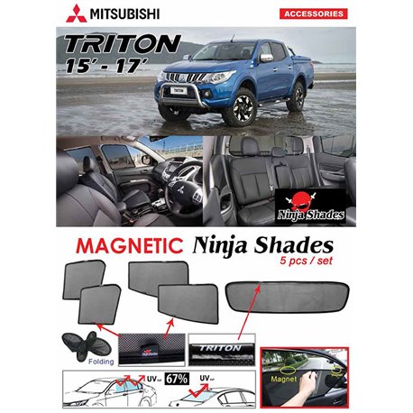 MITSUBISHI TRITON 2015 - 2019 NINJA SHADES UV Proof Custom Fit Car Door Window Magnetic Sun Shades (5pcs)