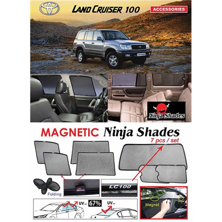 TOYOTA LC100 1998 - 2007 NINJA SHADES UV Proof Custom Fit Car Door Window Magnetic Sun Shades (7pcs)