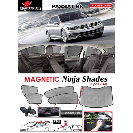 VOLKSWANGE PASSAT B8 2015 - 2019 NINJA SHADES UV Proof Custom Fit Car Door Window Magnetic Sun Shades (5pcs)
