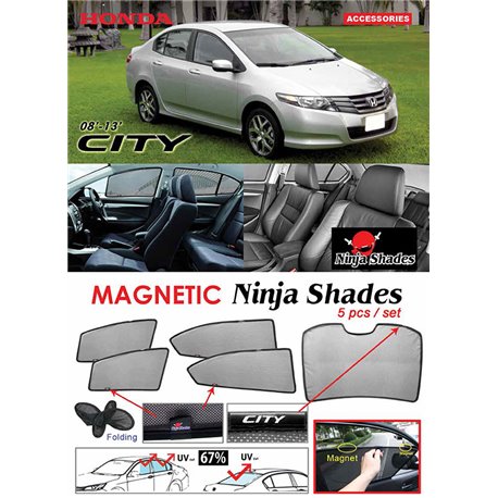 HONDA CITY 2008 - 2013 NINJA SHADES UV Proof Custom Fit Car Door Window Magnetic Sun Shades (5pcs)