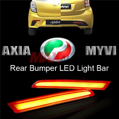 PERODUA AXIA / MYVI HIGH QUALITY Red Lens Rear Bumper Reflector Lamp with LED Light Bulb (Pair)