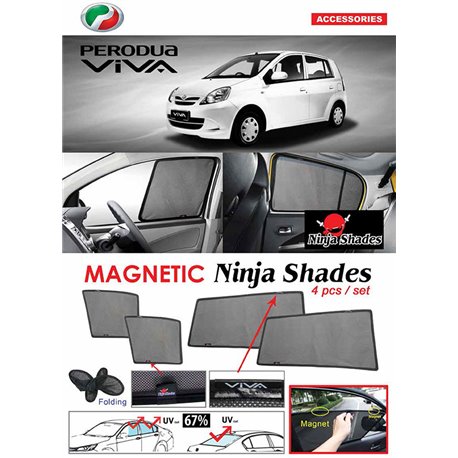 PERODUA VIVA  2007 - 2014 NINJA SHADES UV Proof Custom Fit Car Door Window Magnetic Sun Shades (4pcs)