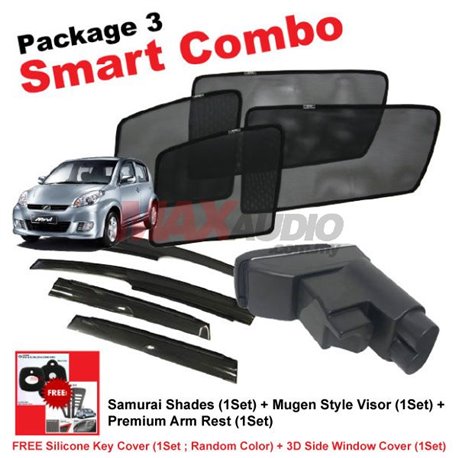 [Smart Combo] PERODUA MYVI 2005 (4pcs) SAMURAI SHADES + (1set) Premium Arm Rest + (1set) MUGEN Style Door Visor