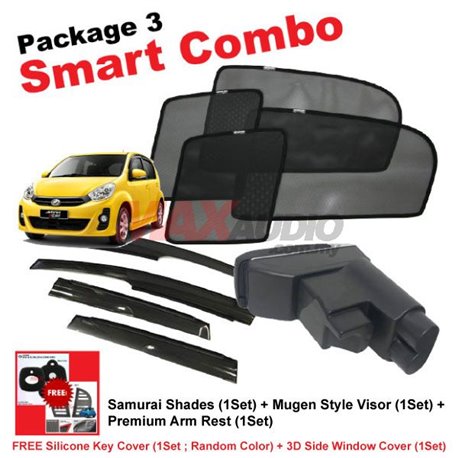 [Smart Combo] PERODUA MYVI Lagi Best/ Icon (4pcs) SAMURAI SHADES + (1set) Premium Arm Rest + (1set) MUGEN Style Door Visor