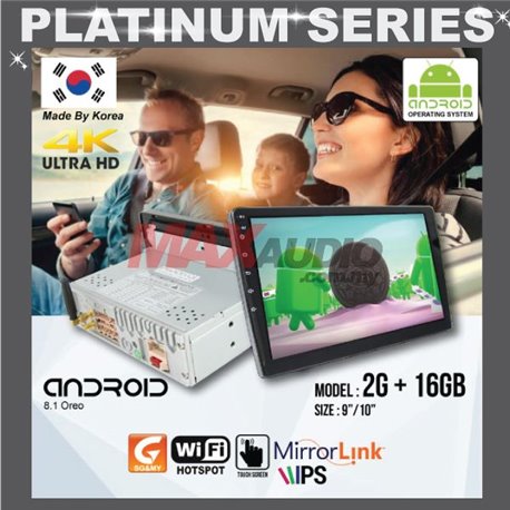 PLATINUM SERIES 9"/10" 2RAM + 16GB Memory Android 2.5D IPS 8.1 Oreo 4K Ultra HD Double Din Display Player