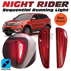 PROTON X70 Night Rider Sportivo Sequential Blinking Plug and Play Rear Bumper Reflector LED Light with Turn Signal (Red Lens) 
