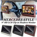 Universal Fitting Mercedes Style 9" HD LCD Clip-on Car Vehicle Headrest Monitor Display Screen (Pair)
