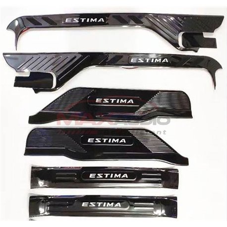 TOYOTA ESTIMA ACR50 2006 - 2020 Full Set Metal Black Stainless Steel LED Door Side Sill Garnish Scruff Step Plate (Blue Light)