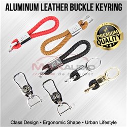 Premium Leather Stainless Aluminum Belt Buckle Car Vehicle Key Remote Keychain Keyring