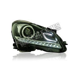 MERCEDES BENZ W204  C-Class 2007 – 2014 Black Lens Projector LED with Sequential Signal Light Head Lamp (Pair) [HL-053-BENZ-SQ]