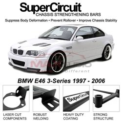 BMW E46 3-Series 1997 - 2006 SUPER CIRCUIT Chassis Stablelizer Strengthening Racing Safety Strut Bars