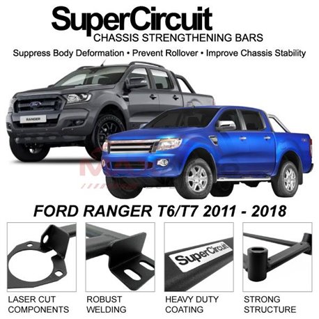 FORD RANGER T6/T7 2011 - 2018 SUPER CIRCUIT Chassis Stablelizer Strengthening Racing Safety Strut Bars